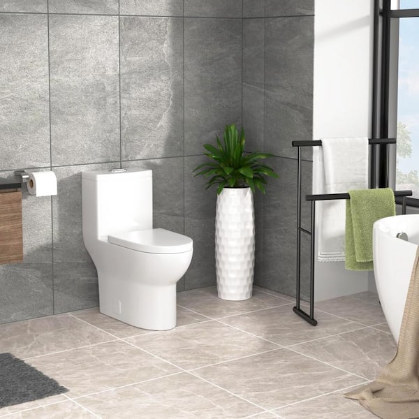 12 in. Rough-In 1-Piece 0.8/1.2 GPF Dual Flush Round Toilet in White, Seat Included 12 in. Rough-In 1-Piece 0.8/1.2 GPF Dual Flush Round Toilet in White, Seat Included
