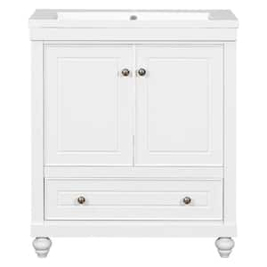 30 in. W x 18in. D x 35 in. H Freestanding Bath Vanity in White with White Ceramic Top