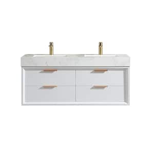 Solidoak 48 in. W x 20.9 in. D x 21.3 in. H Double Sink Bath Vanity in White with White Cultured Marble Top