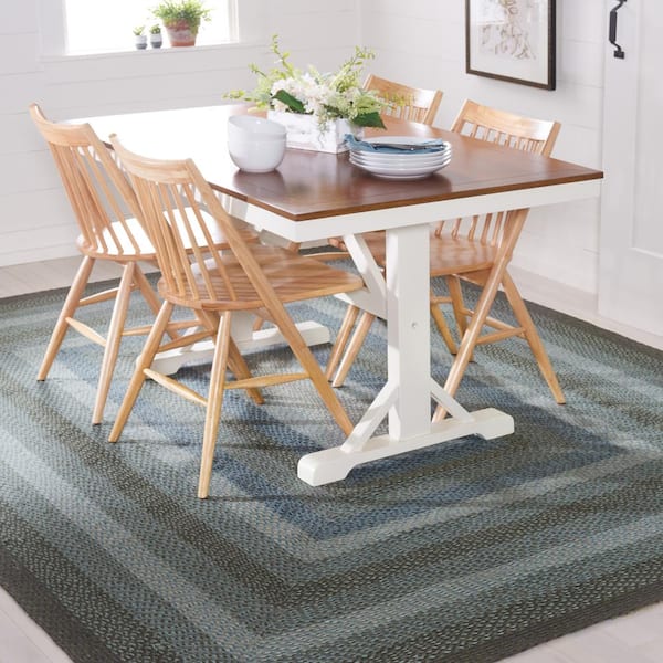 Braided Light Blue Green 8 ft. x 10 ft. Border Striped Area Rug