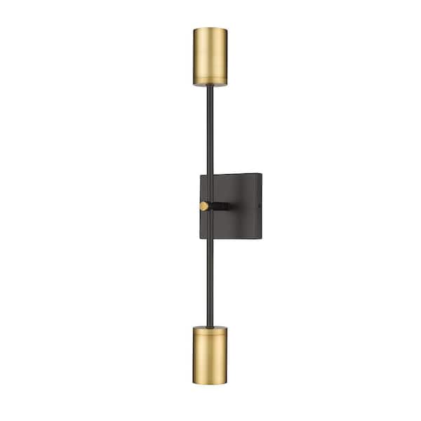 Calumet 4.5 in. 2-Light Matte Black Plus Olde Brass Wall Sconce