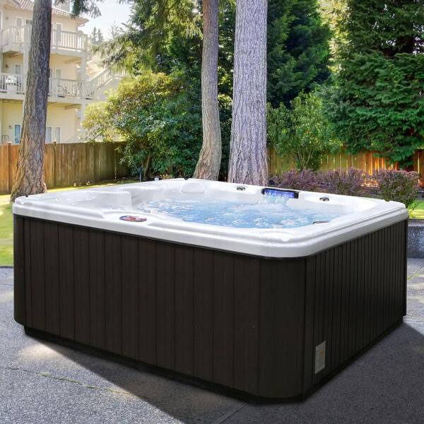 American Spas 7-Person 30-Jet Premium Acrylic Bench Sterling Silver Spa Hot Tub with Backlit LED Waterfall