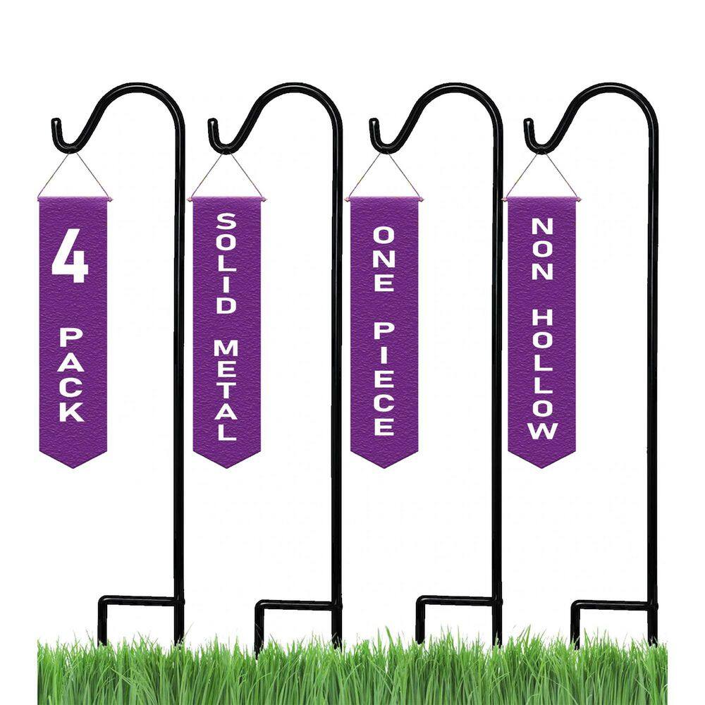 Ashman Black 65-Inch Steel Shepherd Hook for Outdoor Decor, 4 Pack