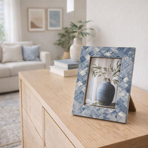 Blue 5 in. x 7 in. Resin Rectangle Woven Photo Frame