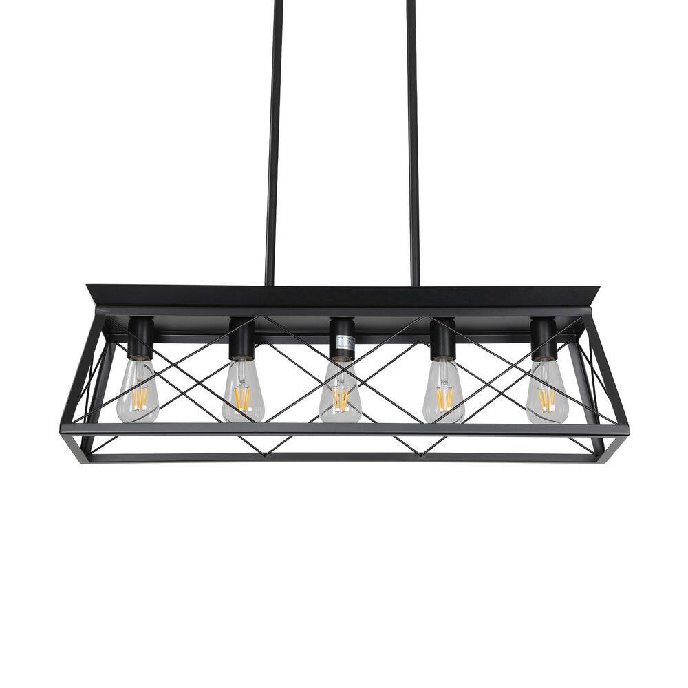 32 in. 5-Light Black Farmhouse Linear Chandelier with Caged Metal Shade for Dining Room, Kitchen, Living Room price history on PriceWatchPro