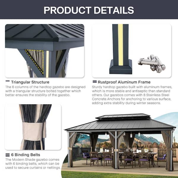 Unbranded - Outdoor Leisure 20 ft. x 12 ft. Dark Brown Hard Top Gazebo