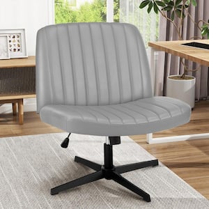 Faux Leather Seat Adjustable Height Ergonomic Drafting Chair in Gray with Armless, Criss Cross Legged and No Wheels