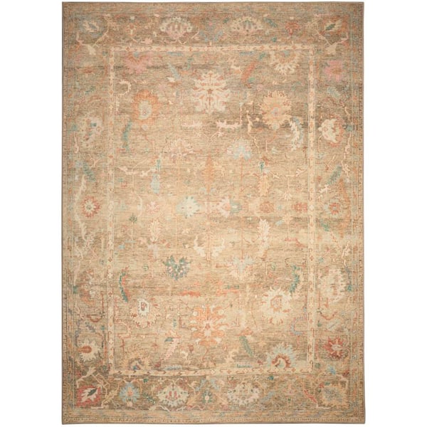 Nourison Vintage Washables Taupe Multicolor 4 ft. x 6 ft. Floral Traditional Area Rug