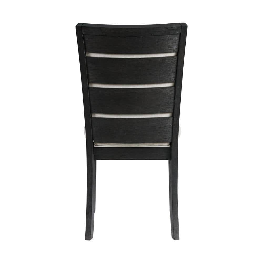 Transitional Cream and Black Upholstered Side Chair with Wooden Slats