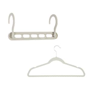 White Plastic Set of 5 Collapsible Hangers and 50 Velvet Non-Slip Hangers 55-Pack