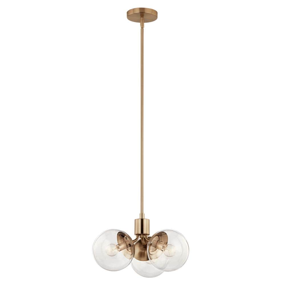 Champagne Bronze 3-Light Sputnik Chandelier with Clear Glass Shades