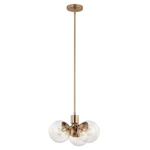 Silvarious 16.5 in. 3-Light Champagne Bronze Modern Clear Glass Shaded Convertible Chandelier for Dining Room