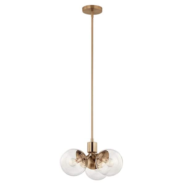 KICHLER Silvarious 16.5 in. 3-Light Champagne Bronze Modern Clear Glass Shaded Convertible Chandelier for Dining Room