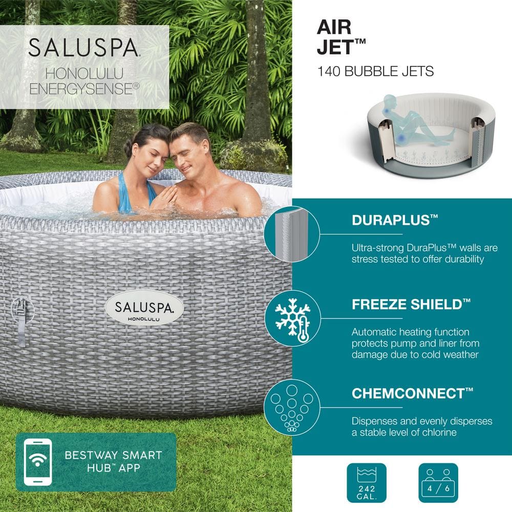 Bestway SaluSpa Gray Round Inflatable Hot Tub with EnergySense Cover
