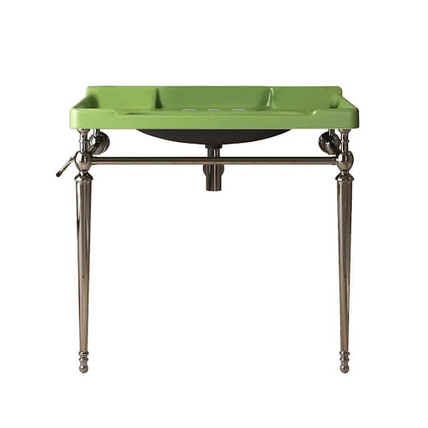 36 in. Freestanding Chrome Bath Vanity with Green Ceramic Top Unassembled
