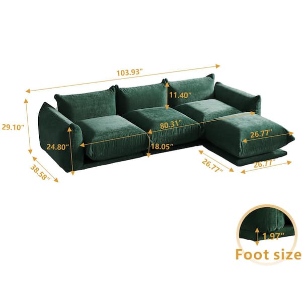 Magic Home 104 in. Flared Arm 4-Piece Chenille 3 Seater Modular