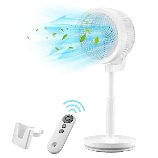 Air Circulator 10 in. 3 fan speeds Pedestal Fan in White with Remote Control & Case, LCD Panel and Adjustable Height