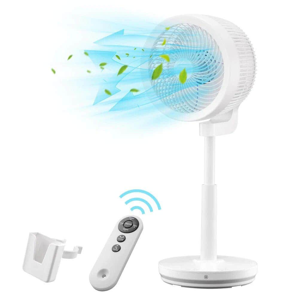 Air Circulator 10 in. 3 fan speeds Pedestal Fan in White with Remote Contro
