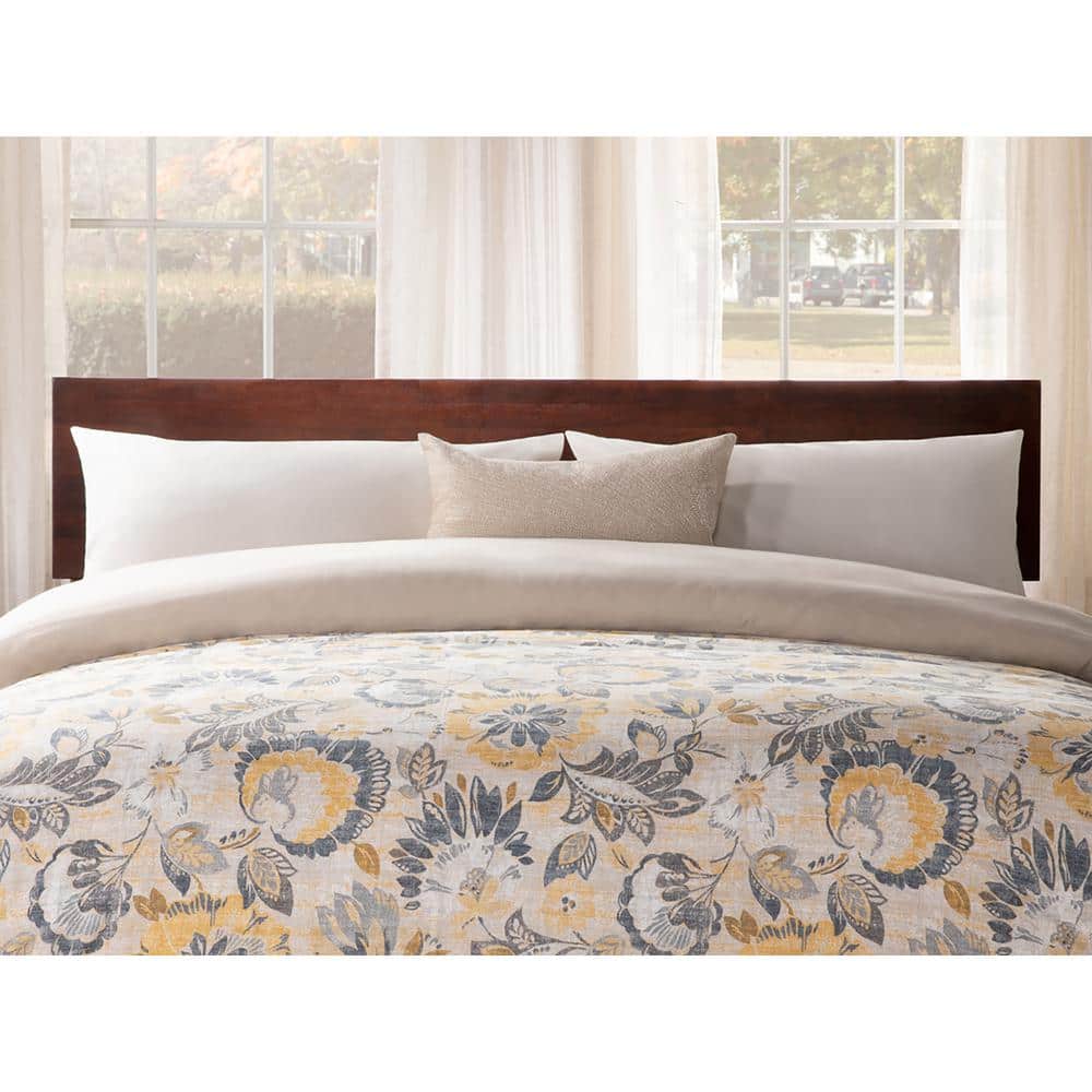 Walnut Queen Wood Frame Platform Bed with Headboard