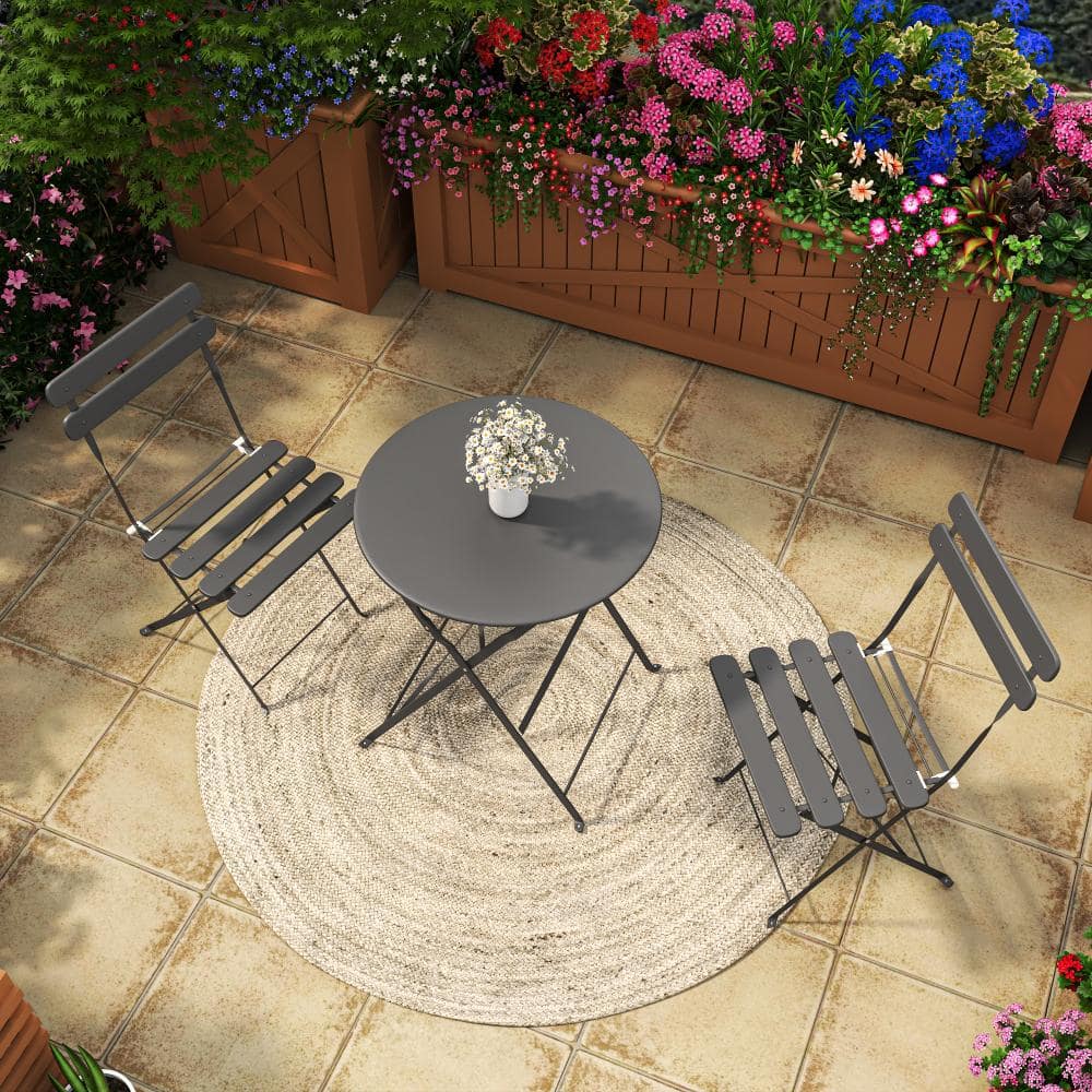 3-Piece Folding Patio Bistro Set Table & 2 Chairs for Balcony Garden Gray price history on PriceWatchPro