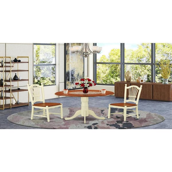 East West Furniture 3-Piece Buttermilk and Cherry Solid Wood Top - Dining Room Set - Seats 4