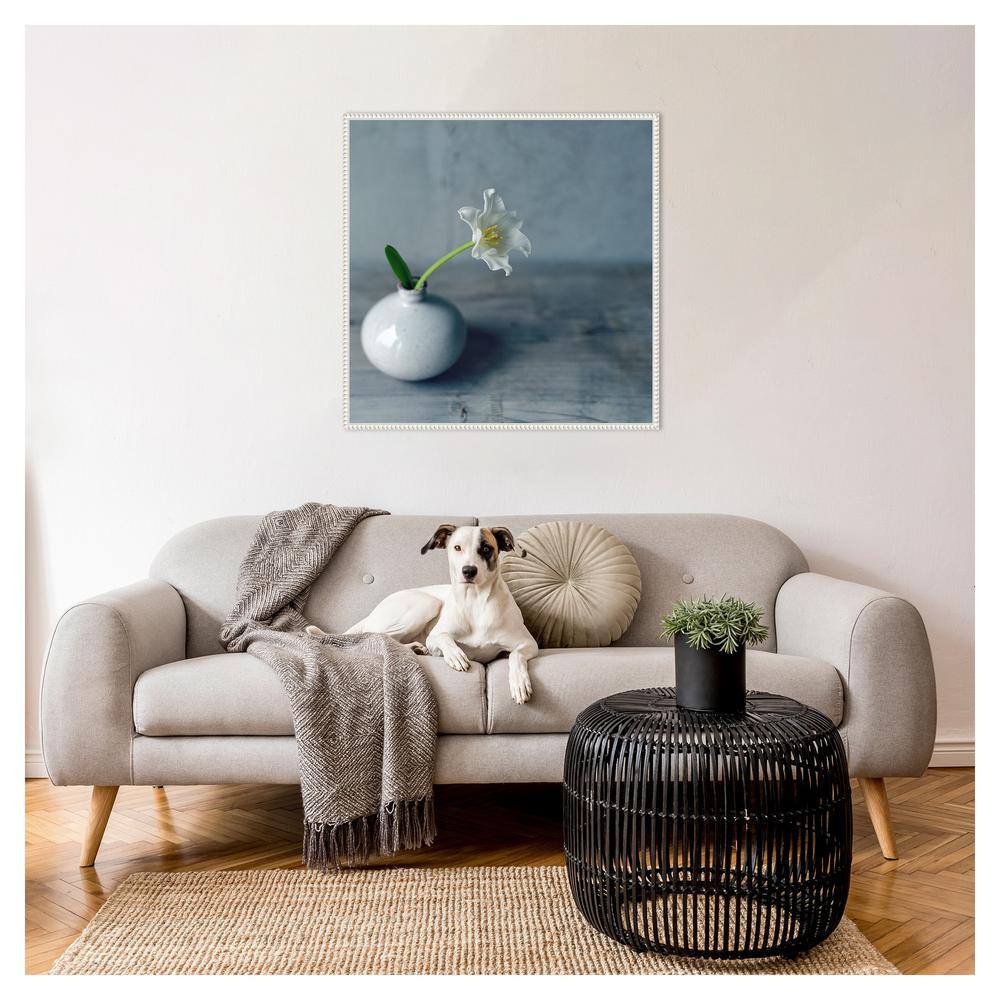 White Flower in Vase Framed Canvas Wall Art