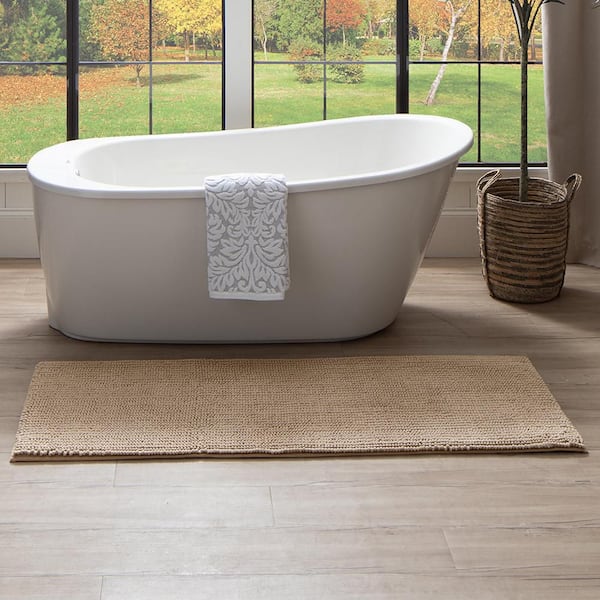 Homespun Noodle 24 in. x 60 in. Taupe Tan Polyester Machine Washable Bath Mat