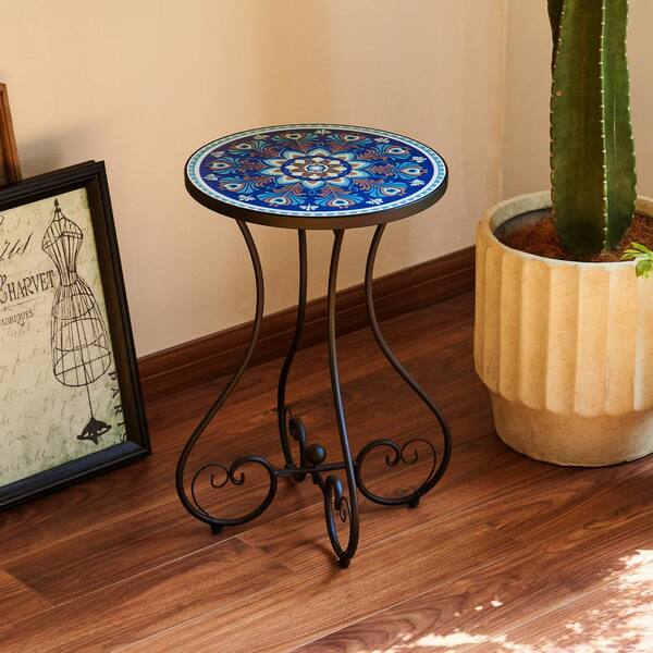 ヒステリックグラマー　HEAD PHONE WOMAN SIDE TABLE Merra 14 in. Blue Mandala Round Ceramic Outdoor Side Table and
