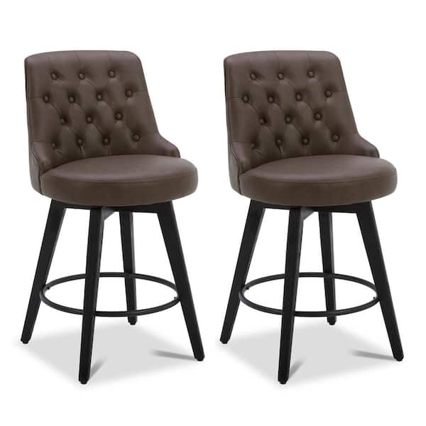 Spruce & Spring Haynes 26 in. Chocolate High Back Metal Counter Stool with Fabric Seat (Set of 2)