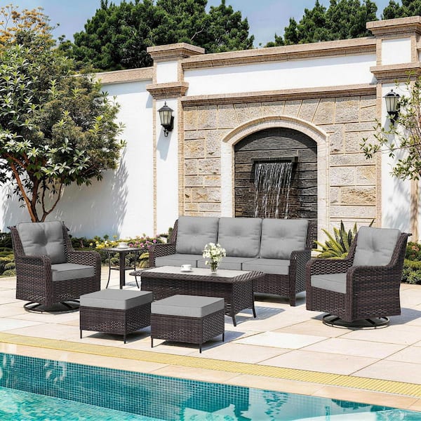 XIZZI Rose 9-Pieces Wicker Patio Conversation Seating Sofa Set