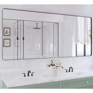 72 in. W x 32 in. H Large Rectangular Angle rounded Framed Wall Mounted Bathroom Vanity Mirror in Black