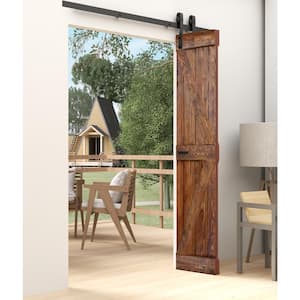 K Style 30 in. x 84 in. Classic Walnut Finished Solid Wood Bi-Fold Barn Door With Hardware Kit -Assembly Needed