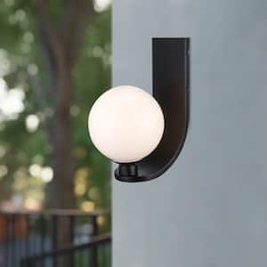 Lane 17.625 in. 1-Light Black Outdoor Wall Light Fixture with White Opal Glass Globe Shade
