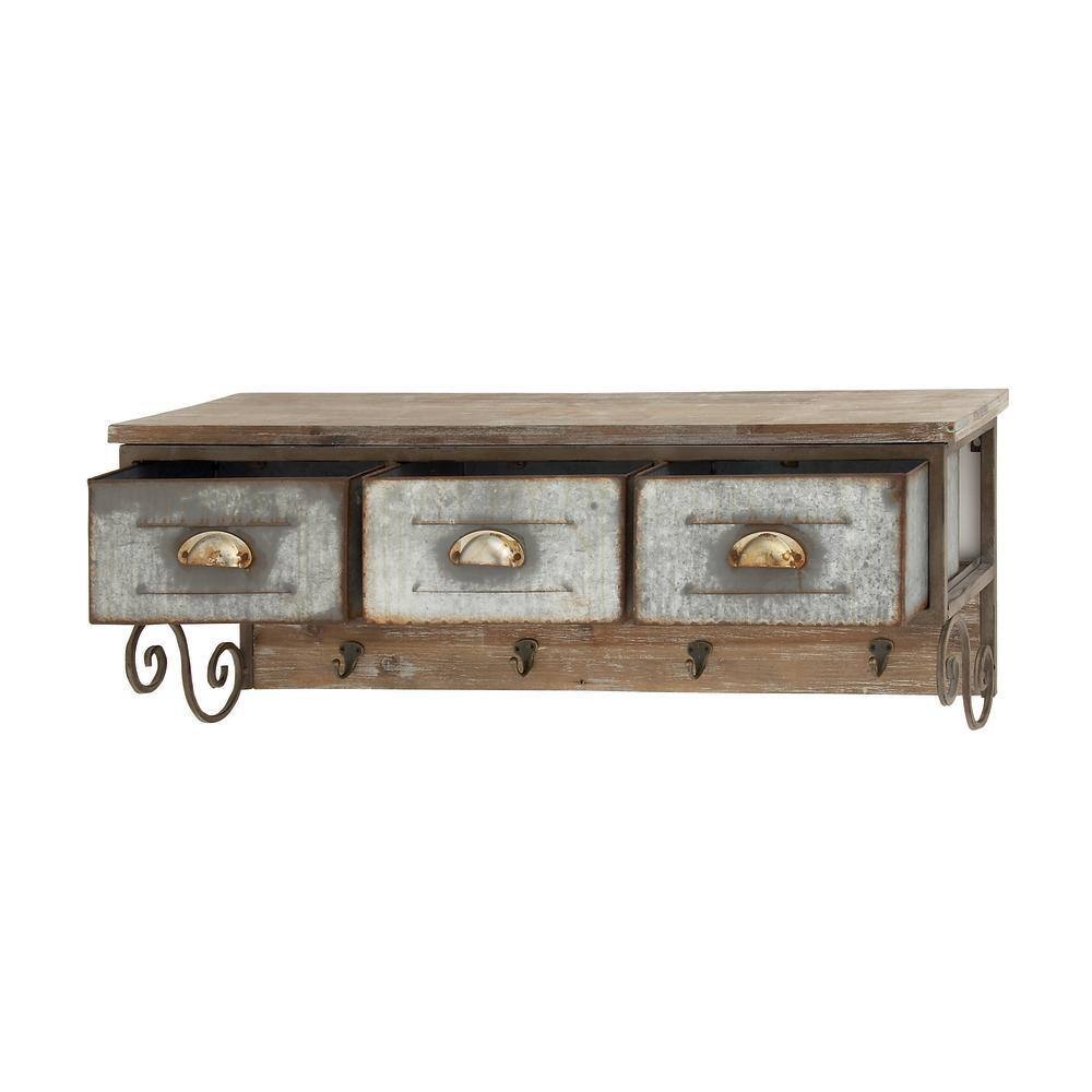 Rustic Brown Fir Wood and Iron Wall Organizer