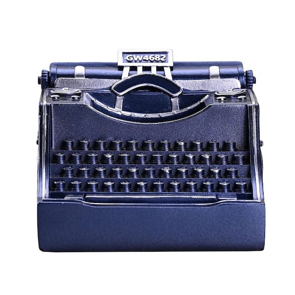 Retro Typewriter Pen Holder Vintage Desk Accessories Blue Pencil Cup Multi-Function Organizer for Office Home