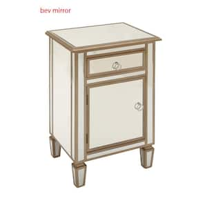 19 in. W Beige Glass Mirrored 1 Drawer and 1 Door Cabinet