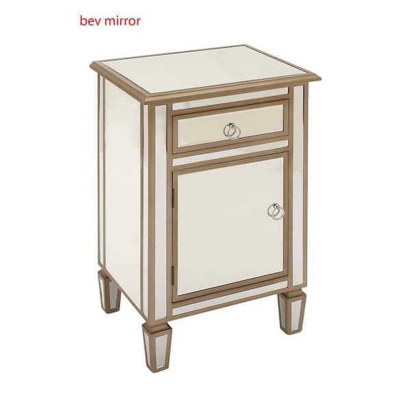 19 in. W Beige Glass Mirrored 1 Drawer and 1 Door Cabinet
