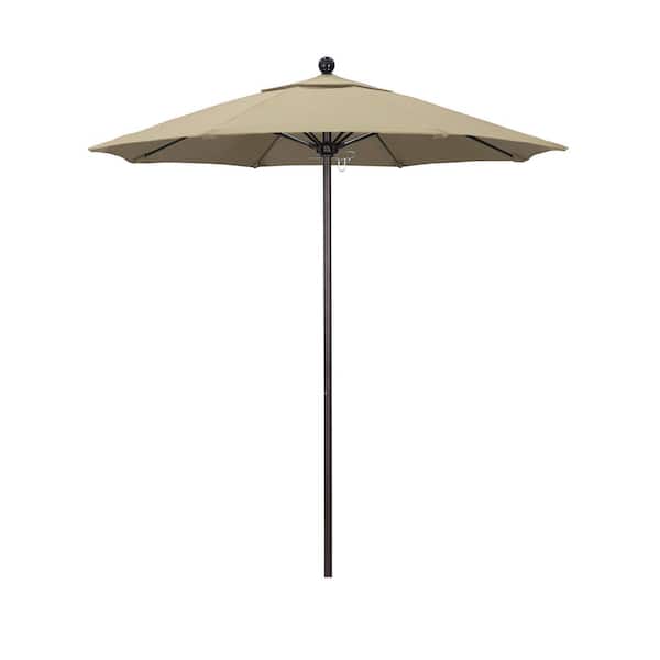 California Umbrella 7.5 ft. Bronze Aluminum Commercial Market Patio Umbrella with Fiberglass Ribs and Push Lift in Antique Beige Sunbrella