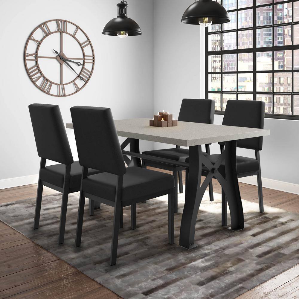 Charcoal Black Faux Leather Parsons Side Chair with Metal Frame