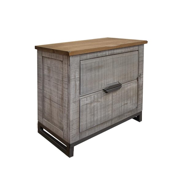 Benjara 29 in. Gray and Brown 2-Drawers Wooden Nightstand