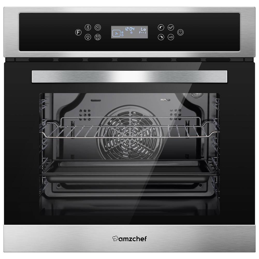 Garvee 24" Single Wall Oven With 108 Smart Menu 8 Baking Modes,3000W 2.5 CF Convection Oven With Steam & Air Fry Function,Stainless Steel,Touch Control Colorful LED Screen