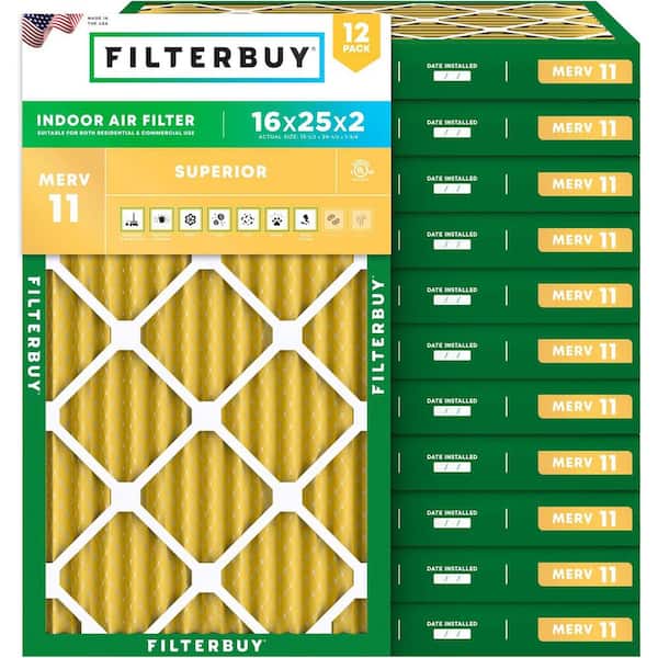 16 in. x 25 in. x 2 in. MERV 11 (FPR 7) Allergen Defense Pleated HVAC AC Furnace Air Filters Replacement (12-Pack)