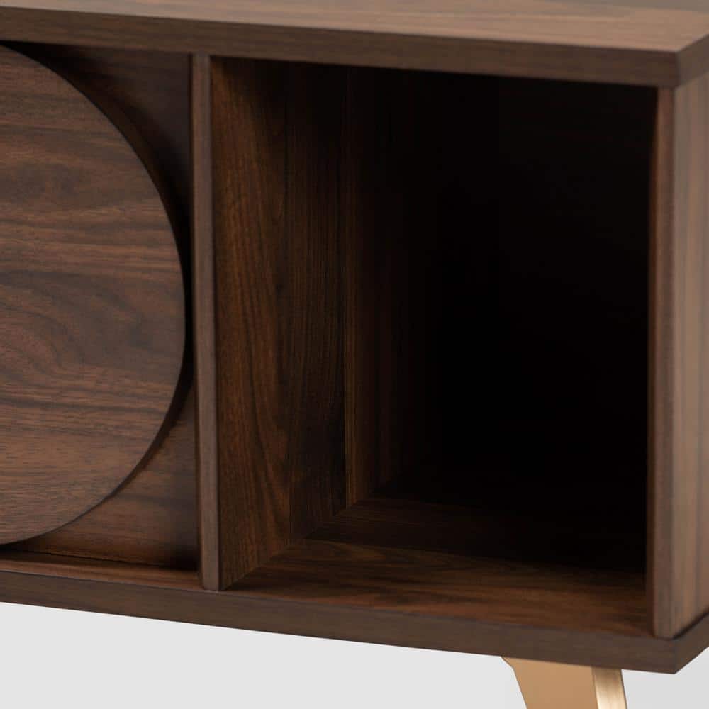 Walnut Brown and Gold Mid-Century Modern Coffee Table with Storage