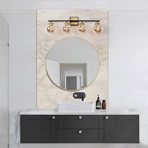 29.5 in. 4-Light Black Bathroom Vanity Light for Mirrors, Mercury Glass Brass Bath Lighting, Modern Indoor Wall Sconce