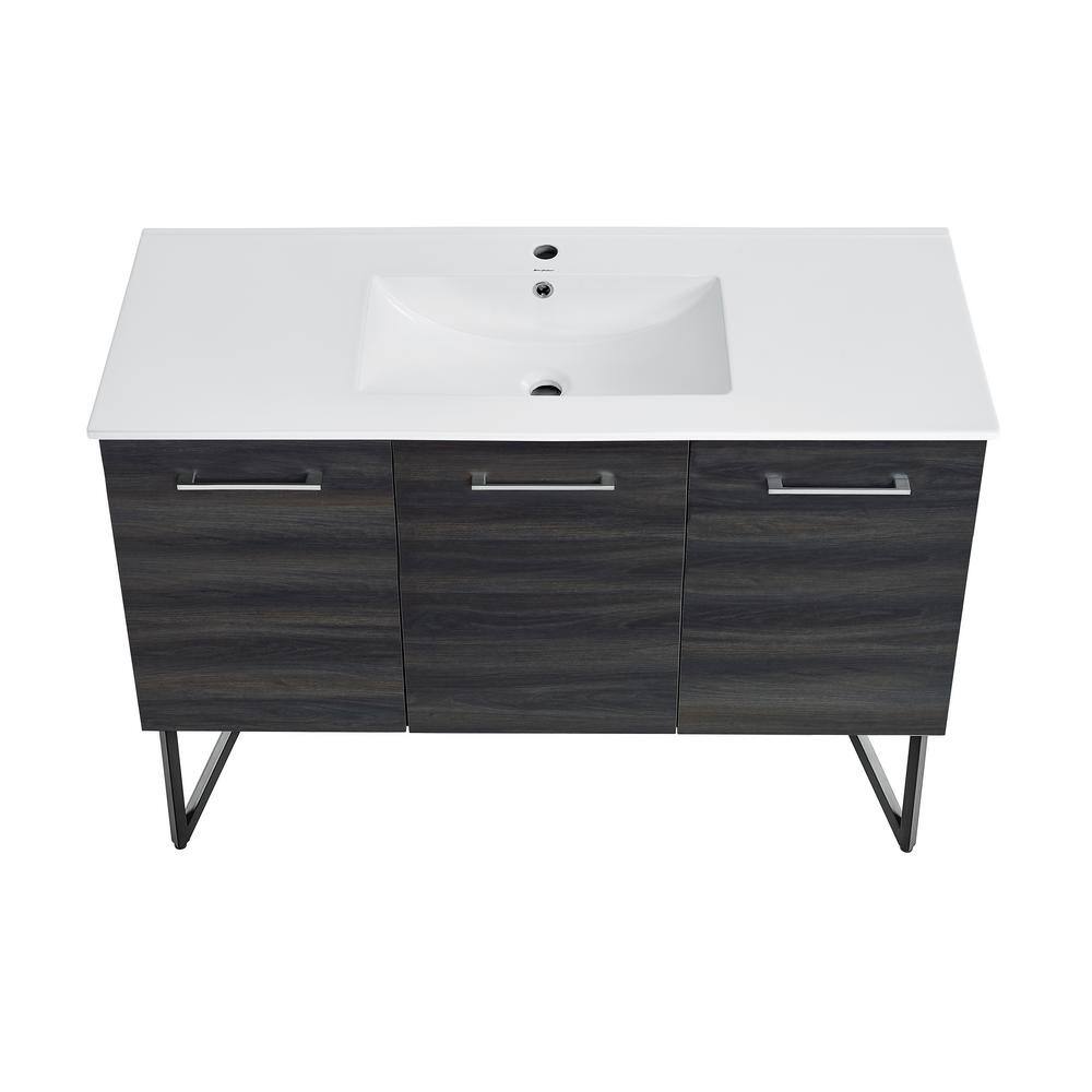 Annecy 48" Black Walnut Freestanding Bathroom Vanity with White Basin