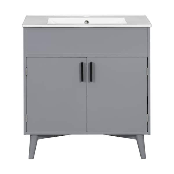 Cesicia 30 in. W x 18 in. D x 33 in. H Freestanding Bath Vanity in Gray with White Ceramic Top