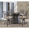 Traditions 5-Piece Aluminum Bar Height Round Outdoor Fire Pit Dining Set with Tan Cushions