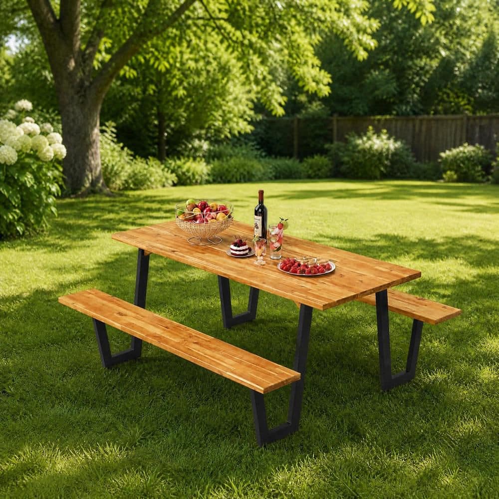 Gymax Patented Picnic Table Bench Set Outdoor Camping Wooden 2