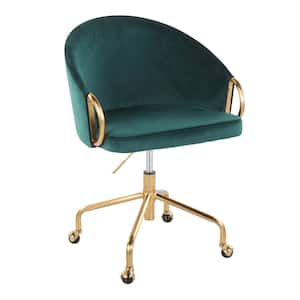 Claire Velvet Adjustable Height Task Chair in Green Velvet and Gold Metal