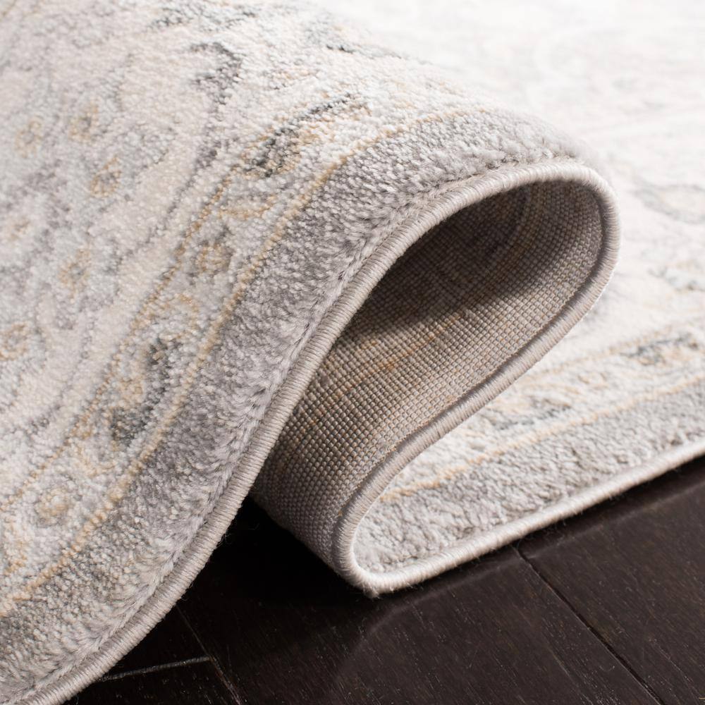 Grey and Dark Grey 9' x 12' Synthetic Oriental Area Rug